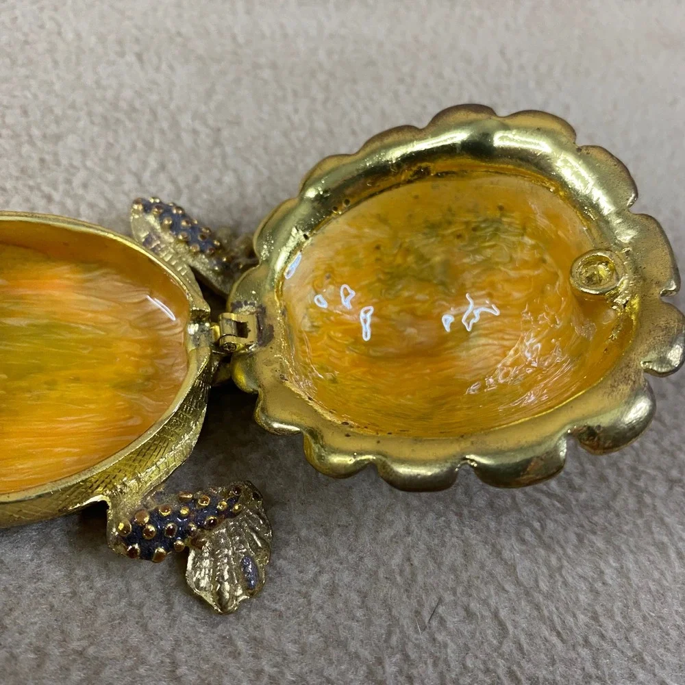 Sparkling Crystal Turtle Jewelry Trinket Box Hinged Gold Tone Enamel Gem Eye New